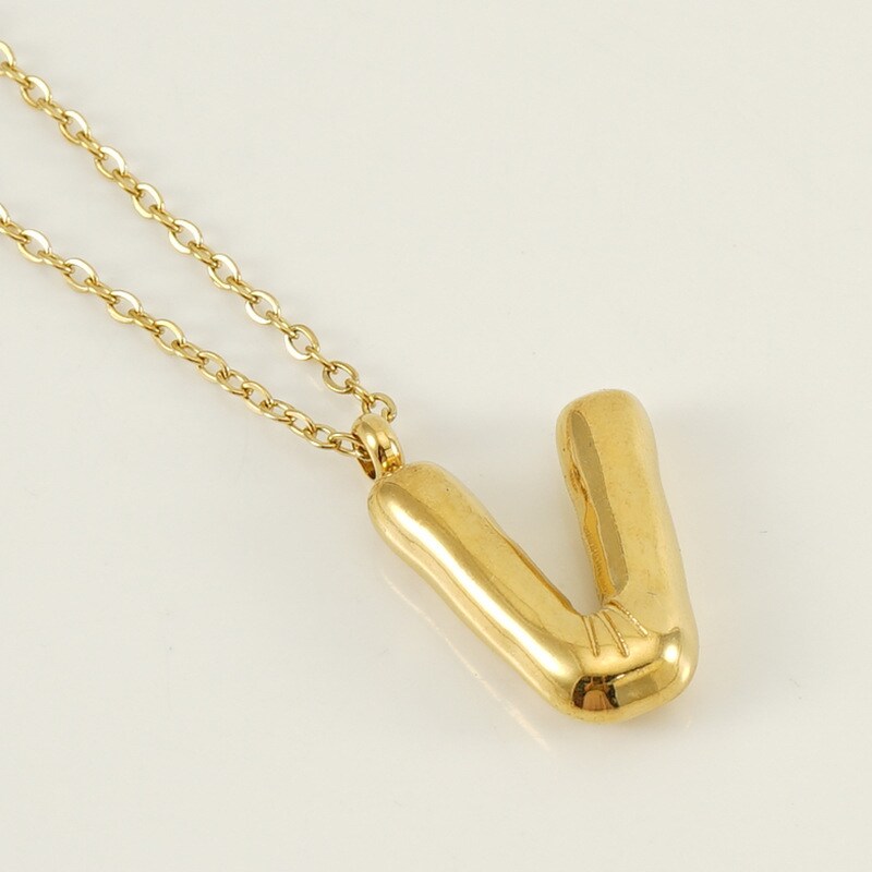 Gold color / 1 Piece Simple Series Simple Letter V Stainless Steel 18K Gold Plated Women's Pendant Necklaces Picture22